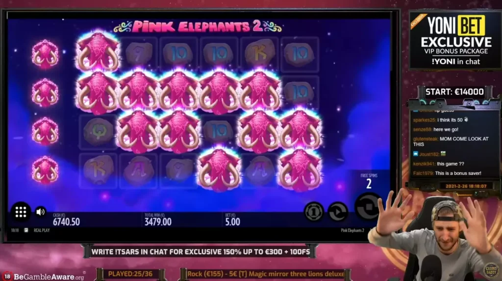 Большой выигрыш в Pink Elephants